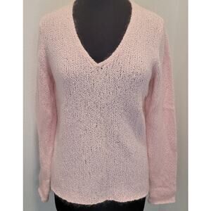 Eileen Fisher Blush Pink V-Neck Mohair Nylon Sequin Sweater M Sparkle Knit